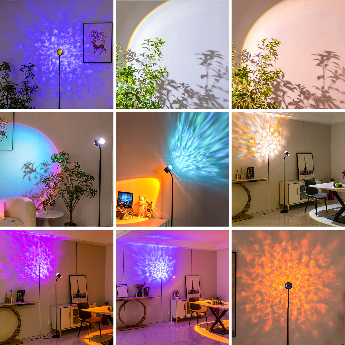 Sunset Lamp Projector with 3D Ocean Wave, 12 Colors Changing & Four Mode with USB Port, RGB Floor Lamp Double Side Lighting with Remote,Creative DIY Mode, 360° Rotation Atmosphere Lamp