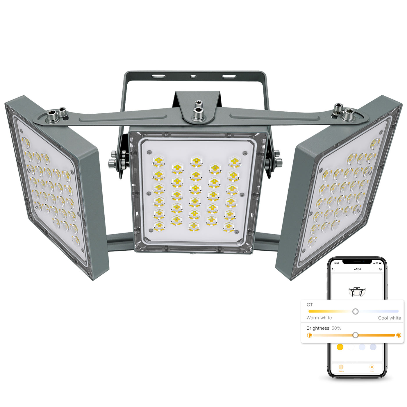 SMART LED Flood Lights Dimmable, 3 Light Panels, APP Controlled(150W-600W)