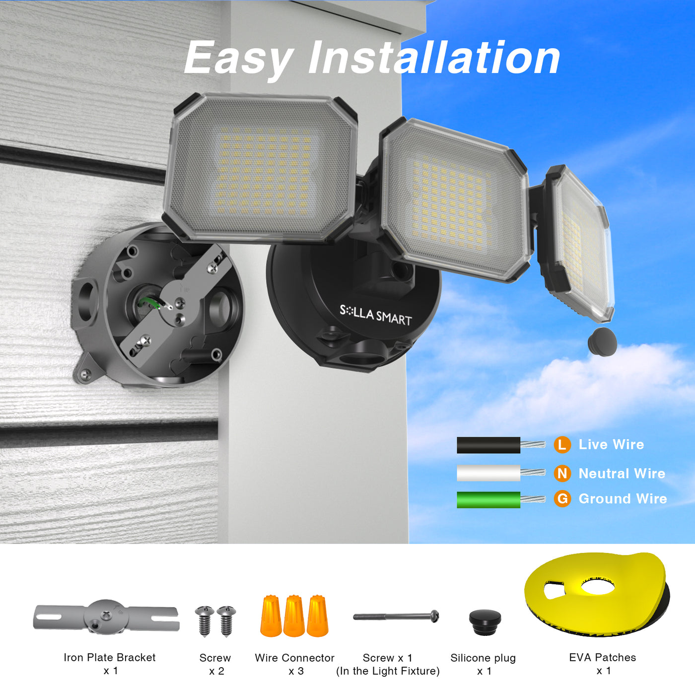 50W Dusk to Dawn Security Lights Outdoor, 7000LM Smart LED Floodlight, App Control Tunable White 2700K-6500K, IP65 Waterproof 3 Adjustable Heads Exterior Floodlights for Garage, Yard, Porch