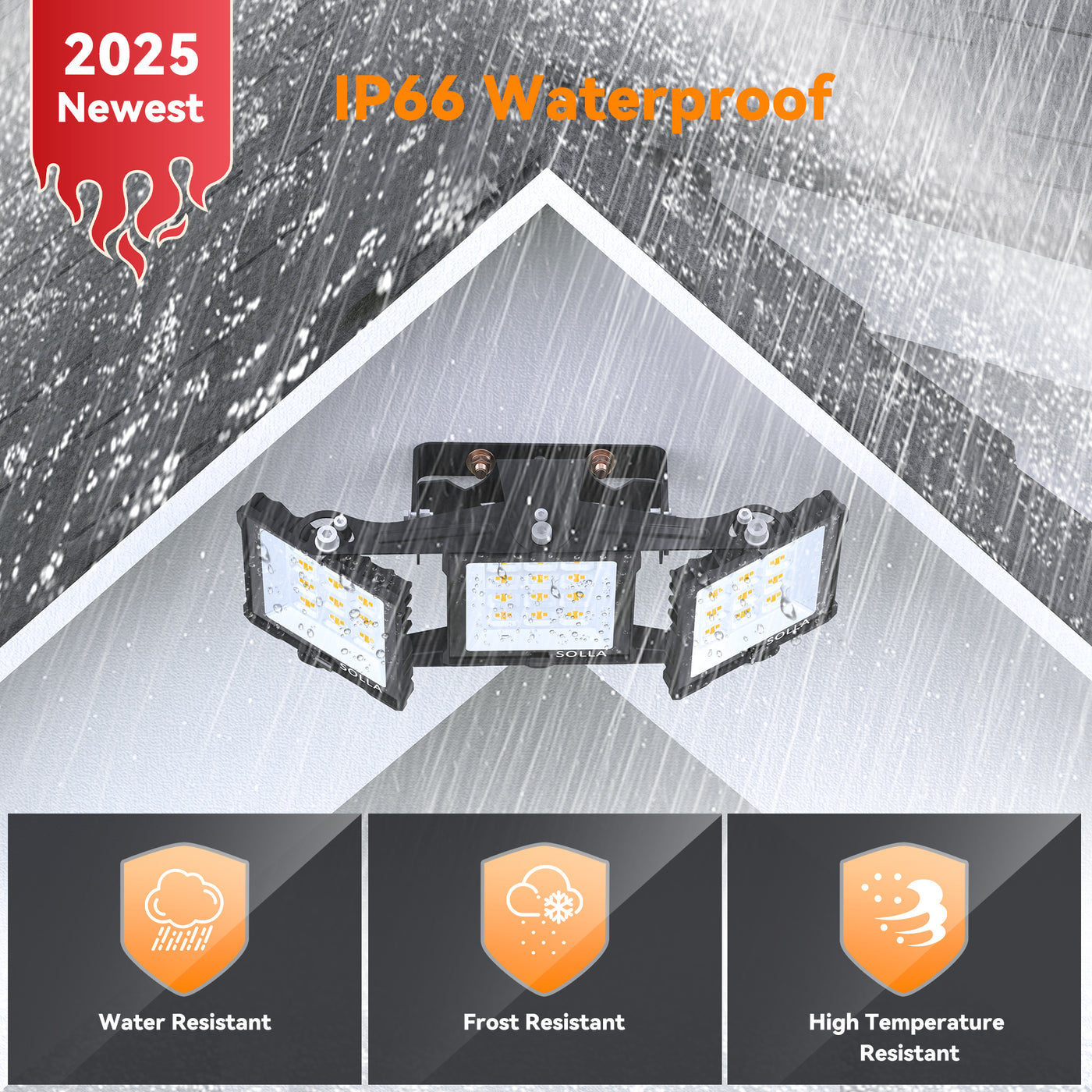 SOLLA 150W-900W 2025 Plus New Upgraded LED Outdoor Flood Light, 15000LM 6000K Daylight White IP66 Waterproof, Stadium Lights, 3 Heads Adjustable Outdoor Floodlight Security Lights for Yards, Patios, Street