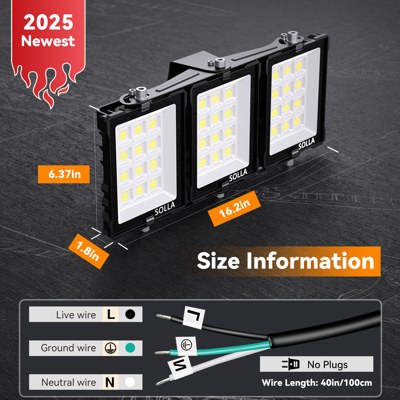 SOLLA 150W-900W 2025 Plus New Upgraded LED Outdoor Flood Light, 15000LM 6000K Daylight White IP66 Waterproof, Stadium Lights, 3 Heads Adjustable Outdoor Floodlight Security Lights for Yards, Patios, Street