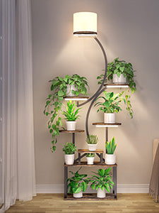 Plant Stand Indoor With Grow Lights, 6 Tiered Plant Shelf Indoor with Drum Lampshade, 62’’ Tall for Multi Live Plants, Medal Plant Display Stand, S-Shaped Plant Holder for Home, Patio