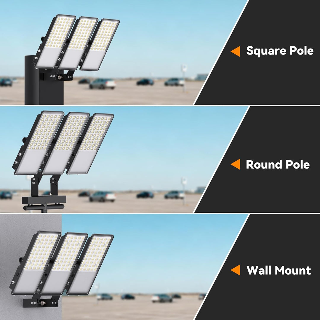 2026 New Upgraded LED Parking Lot Light with Photocell 200W 300W, 150LM/W, 5000K, ETL, IP66 Waterproof Adjustable 3-Head Commercial Lighting Outdoor, Bracket Mount, Flood Lights for Roadways, Driveways