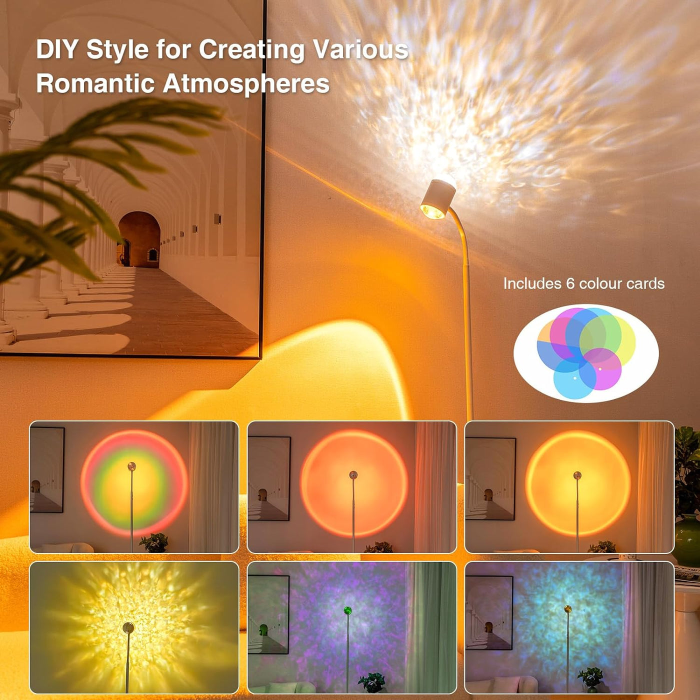 LED Floor Lamp Double Side Lighting，Sunset Lamp Projector with 3D Ocean Wave