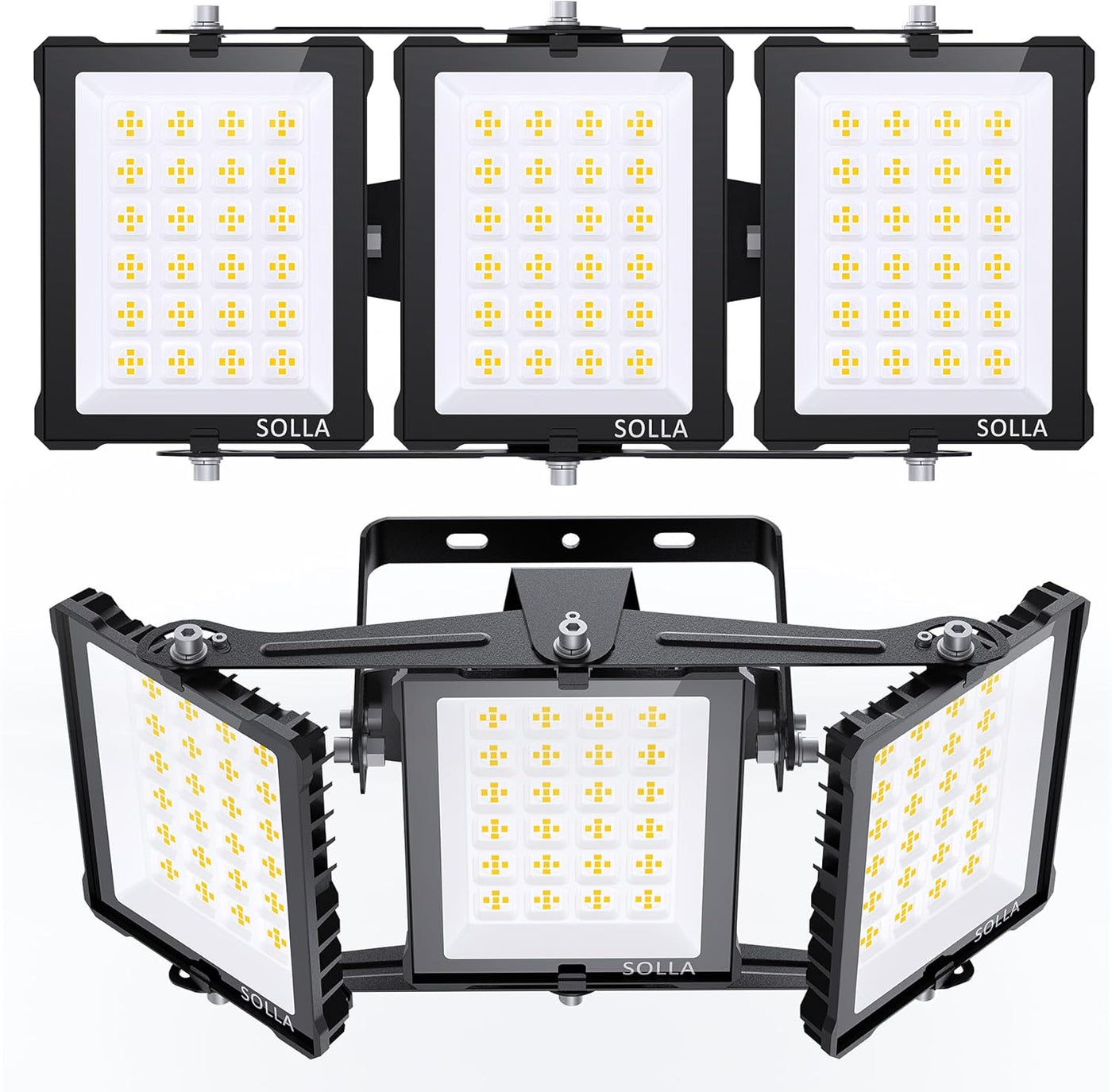 SOLLA 150W-900W 2025 Plus New Upgraded LED Outdoor Flood Light, 15000LM 6000K Daylight White IP66 Waterproof, Stadium Lights, 3 Heads Adjustable Outdoor Floodlight Security Lights for Yards, Patios, Street