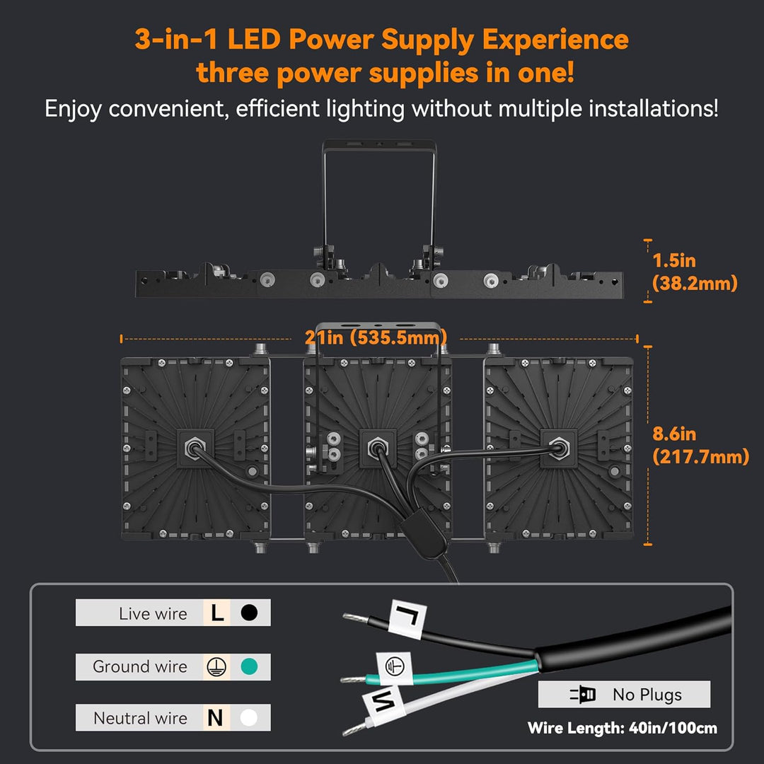 300W 2 Pack LED Outdoor Flood Light, 30000LM Super Bright Stadium Light, 6000K Daylight White, IP66 Waterproof 3 Heads Adjustable Outdoor Floodlights for Backyard, Court, Garden
