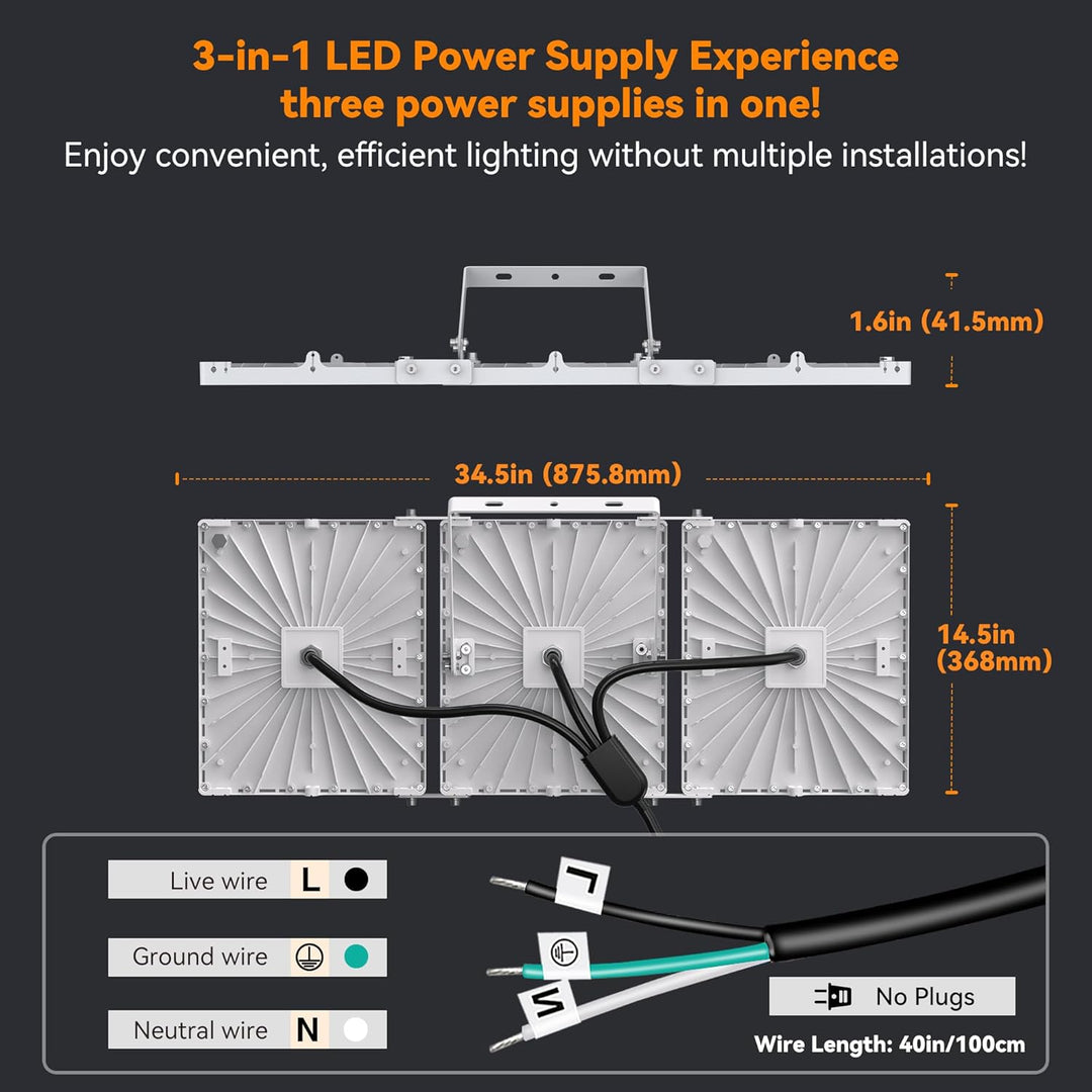 900W LED Outdoor Flood Light, 90000LM Super Bright Stadium Light, 6000K Daylight White, IP66 Waterproof 3 Heads Adjustable Outdoor Floodlights for Backyard, Parking Lot, Court, Field