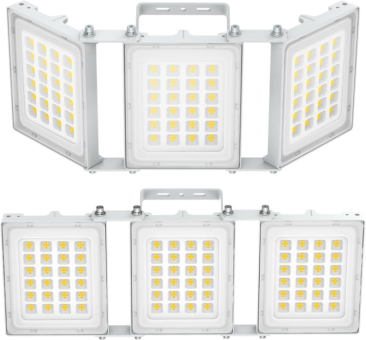 300W 2 PACK LED Outdoor Flood Light, 30000LM Super Bright Stadium Light, 6000K Daylight White, IP66 Waterproof 3 Heads Adjustable Outdoor Floodlights for Backyard, Court, Garden
