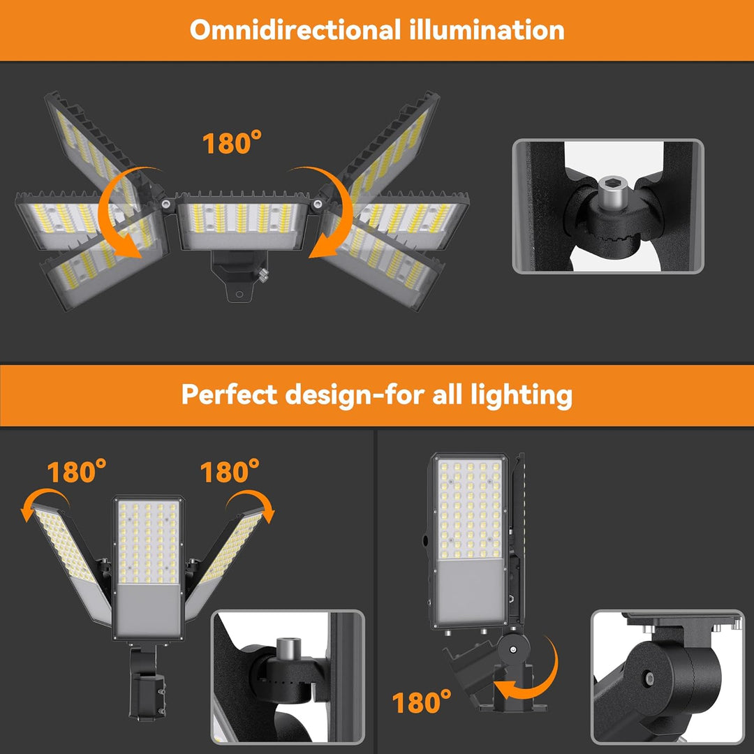 2026 New Upgraded LED Parking Lot Light with Photocell 200W 300W, 150LM/W, 5000K, ETL, IP66 Waterproof Adjustable 3-Head Commercial Lighting Outdoor, Pole Mount, Flood Lights for Roadways, Driveways