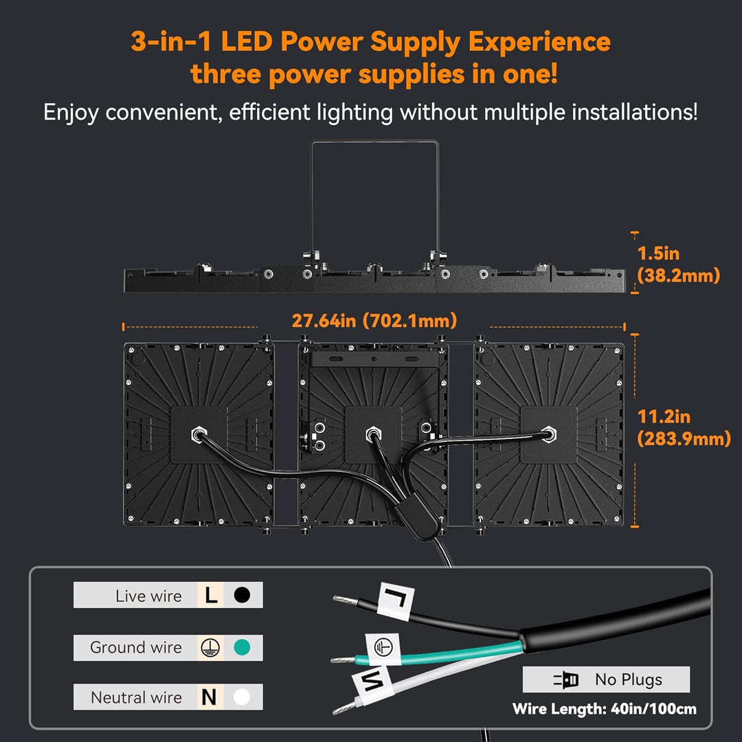 600W LED Outdoor Flood Light, 60000LM Super Bright Stadium Light, 6000K Daylight White, IP66 Waterproof 3 Heads Adjustable Outdoor Floodlights for Backyard, Parking Lot, Stadium, Field