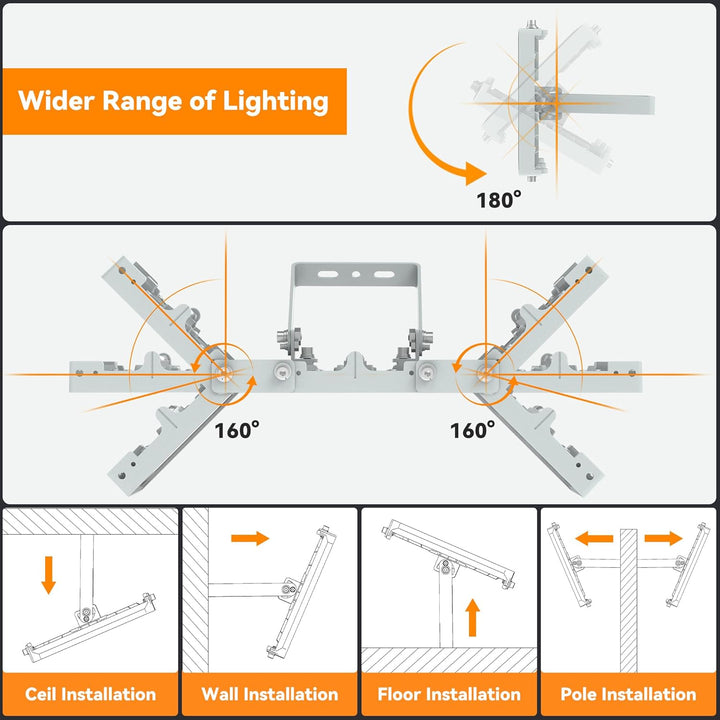 300W 2 PACK LED Outdoor Flood Light, 30000LM Super Bright Stadium Light, 6000K Daylight White, IP66 Waterproof 3 Heads Adjustable Outdoor Floodlights for Backyard, Court, Garden