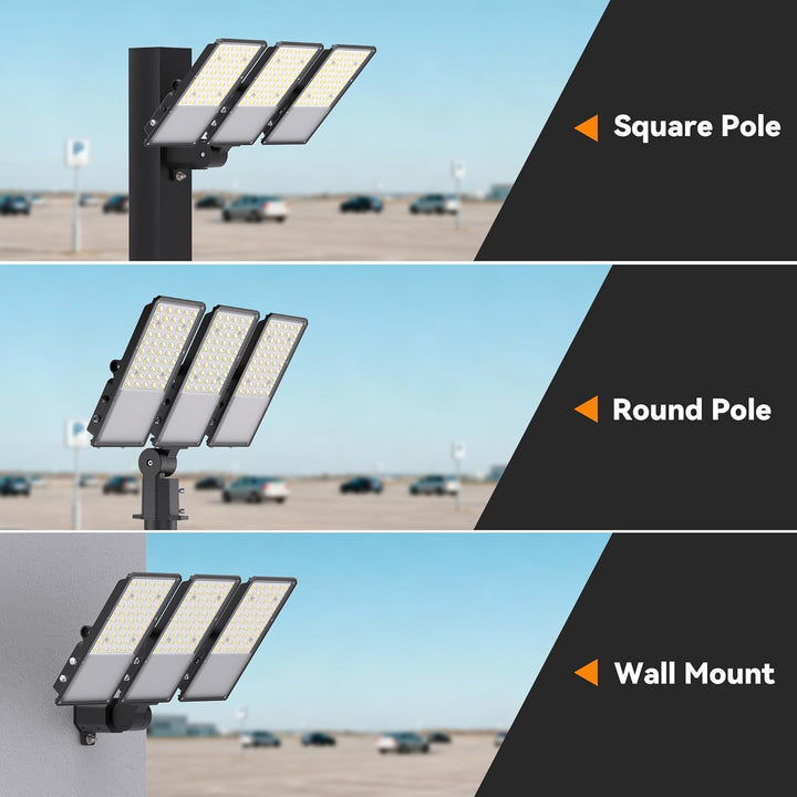 2026 New Upgraded LED Parking Lot Light with Photocell 200W 300W, 150LM/W, 5000K, ETL, IP66 Waterproof Adjustable 3-Head Commercial Lighting Outdoor, Pole Mount, Flood Lights for Roadways, Driveways