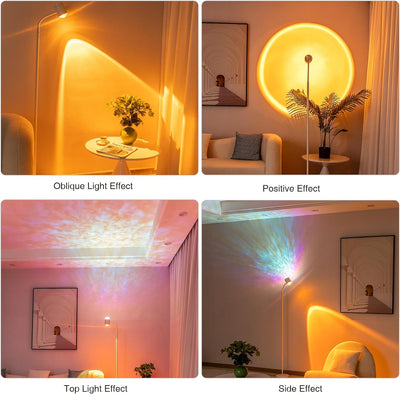 LED Floor Lamp Double Side Lighting，Sunset Lamp Projector with 3D Ocean Wave