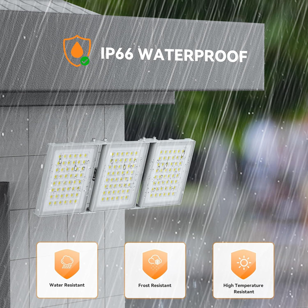 600W LED Outdoor Flood Light, 60000LM Super Bright Stadium Light, 6000K Daylight White, IP66 Waterproof 3 Heads Adjustable Outdoor Floodlights for Backyard, Parking Lot, Stadium, Field