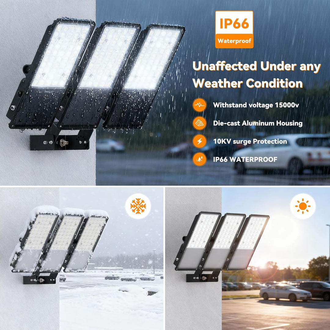 2026 New Upgraded LED Parking Lot Light with Photocell 200W 300W, 150LM/W, 5000K, ETL, IP66 Waterproof Adjustable 3-Head Commercial Lighting Outdoor, Bracket Mount, Flood Lights for Roadways, Driveways