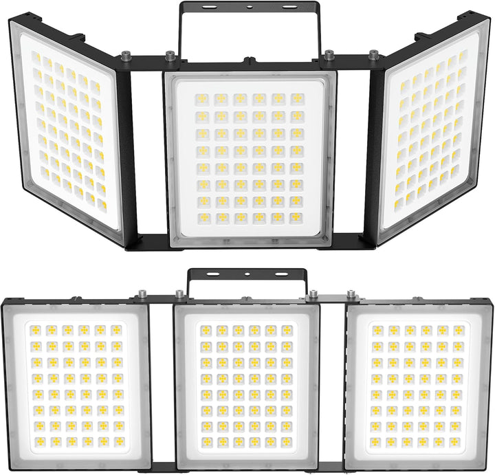 600W 2 PACK LED Outdoor Flood Light, 60000LM Super Bright Stadium Light, 6000K Daylight White, IP66 Waterproof 3 Heads Adjustable Outdoor Floodlights for Backyard, Parking Lot, Stadium, Field