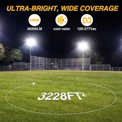 LED Flood Light Dusk to Dawn Outdoor, 240W-400W Super Bright Stadium Lights with Photocell, 120-277V, 5000K Daylight, IP67 Waterproof Commercial Arena Lights for Sports Fields, Court, Parking Lot