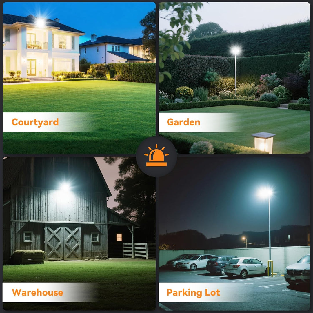 300W 2 PACK LED Outdoor Flood Light, 30000LM Super Bright Stadium Light, 6000K Daylight White, IP66 Waterproof 3 Heads Adjustable Outdoor Floodlights for Backyard, Court, Garden