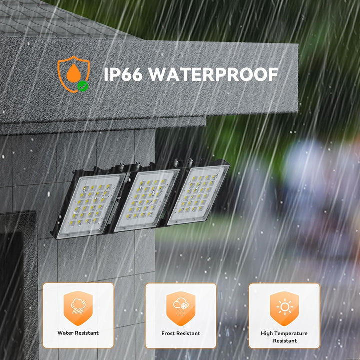 300W 2 Pack LED Outdoor Flood Light, 30000LM Super Bright Stadium Light, 6000K Daylight White, IP66 Waterproof 3 Heads Adjustable Outdoor Floodlights for Backyard, Court, Garden