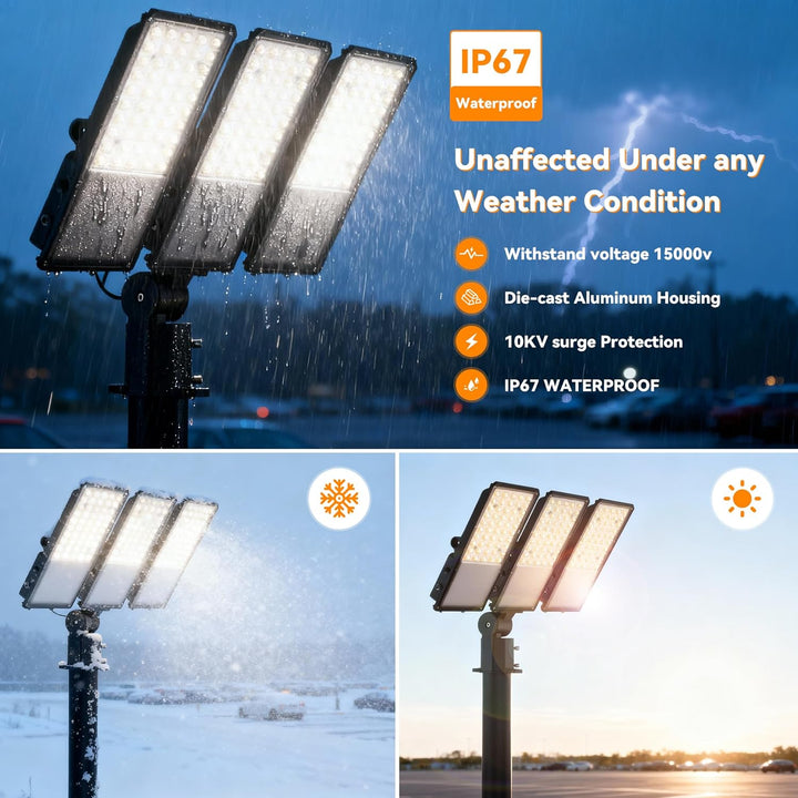 2026 New Upgraded LED Parking Lot Light with Photocell 200W 300W, 150LM/W, 5000K, ETL, IP66 Waterproof Adjustable 3-Head Commercial Lighting Outdoor, Pole Mount, Flood Lights for Roadways, Driveways