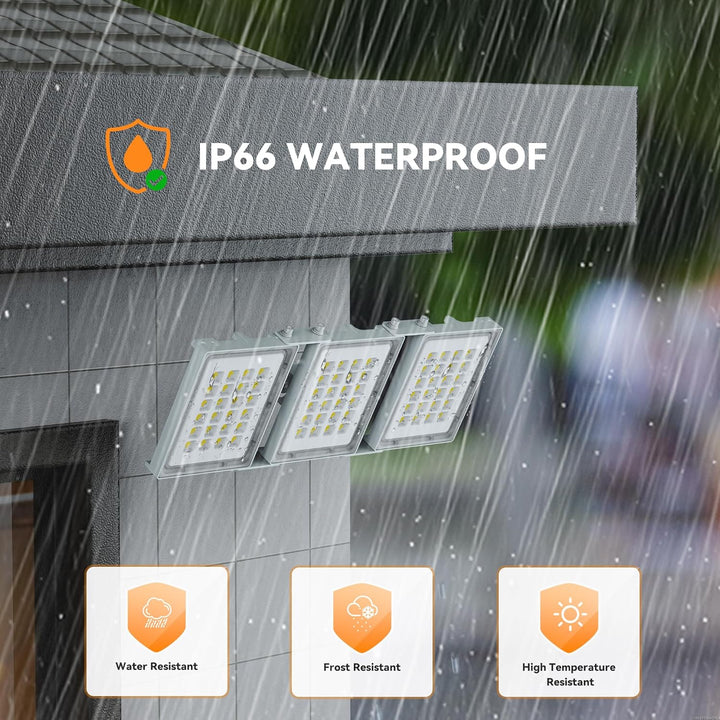 300W 2 PACK LED Outdoor Flood Light, 30000LM Super Bright Stadium Light, 6000K Daylight White, IP66 Waterproof 3 Heads Adjustable Outdoor Floodlights for Backyard, Court, Garden