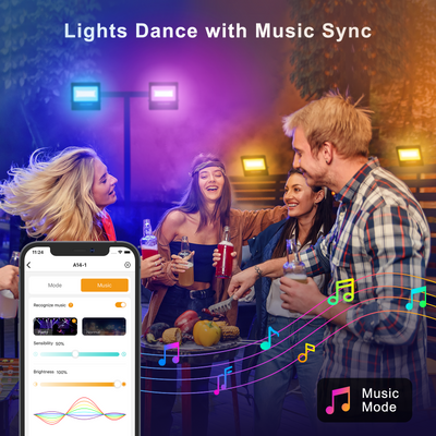 color changing flood lights music sync function