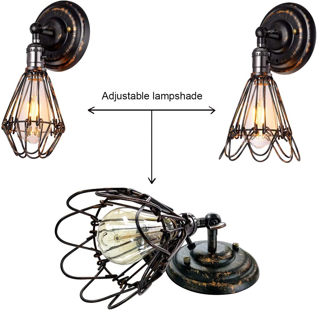 Industrial Wall Sconce, 2 Pack Rustic Metal Wire Cage Wall Lamp Fixture