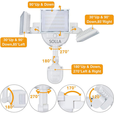 3-head solar security light, 2000LM LED Solar solar motion sensor light