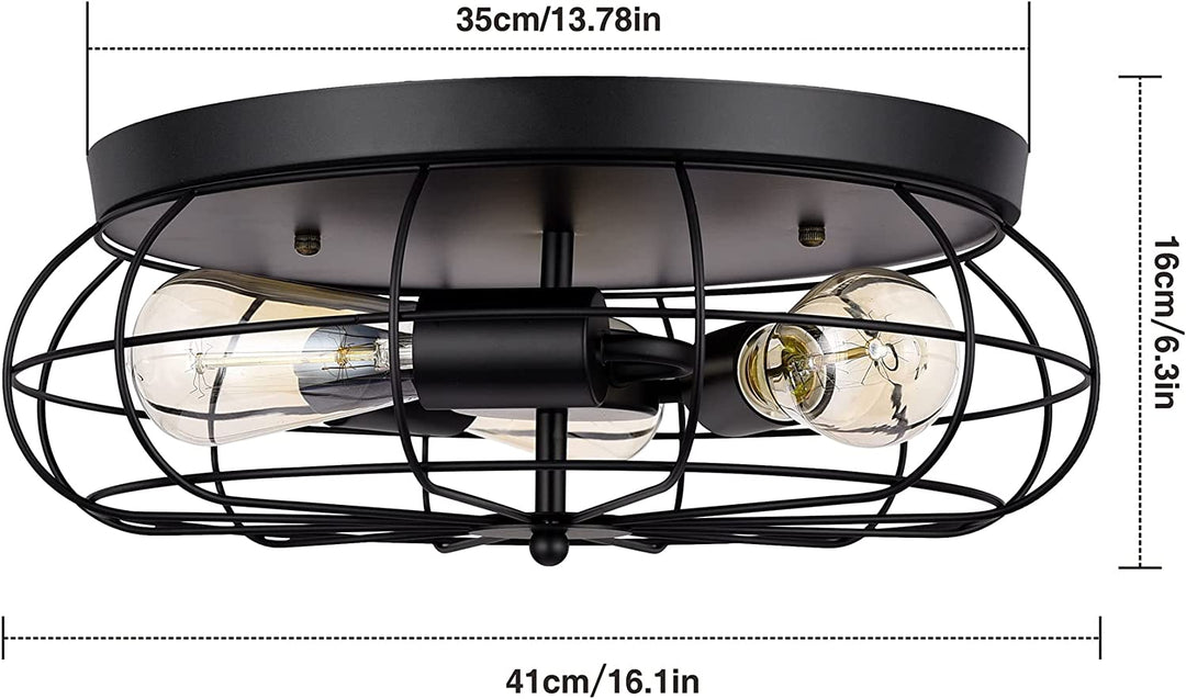 Semi Flush Mount Ceiling Light, CHICLUX 16-Inch 3-Lights Vintage Ceiling Lighting Fixture