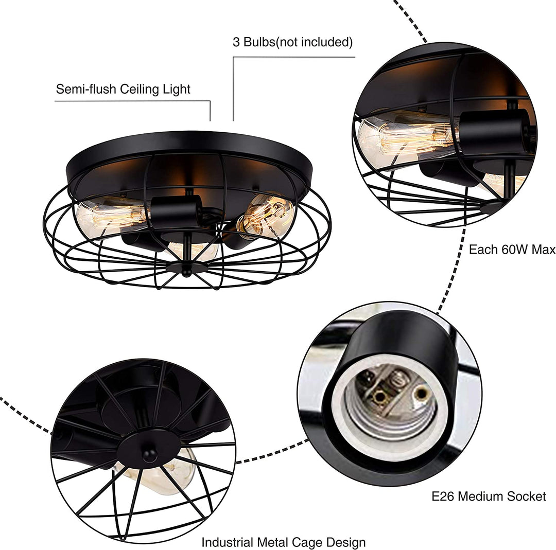 Semi Flush Mount Ceiling Light, CHICLUX 16-Inch 3-Lights Vintage Ceiling Lighting Fixture