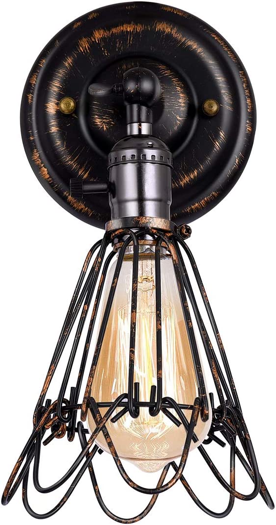 Industrial Wall Sconce, 2 Pack Rustic Metal Wire Cage Wall Lamp Fixture