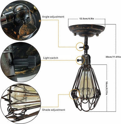 Industrial Wall Sconce, 2 Pack Rustic Metal Wire Cage Wall Lamp Fixture